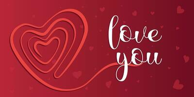 heart in abstract lines and red background, with text I love you, vector design for Valentine's Day