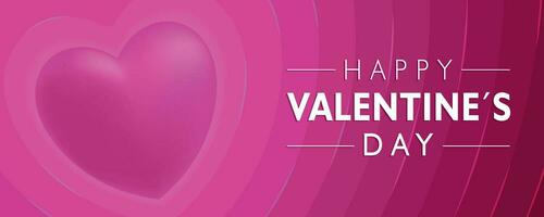 three dimensional heart with pink background in banner design for valentine's day vector