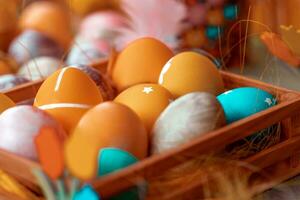 Traditional colorful decorated Easter eggs photo