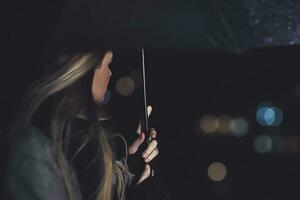 Female outdoors in rainy night photo