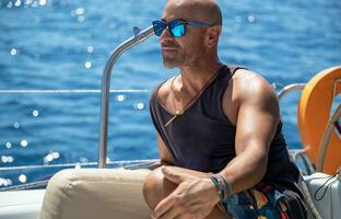 Handsome Man on Sailboat photo