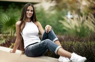 Happy girl in the park photo