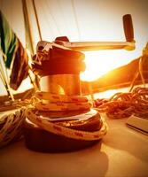 Crank handle of yacht on sunset photo