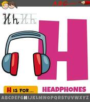 letter H from alphabet with cartoon headphones object vector