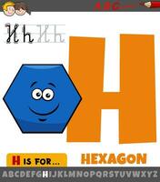 letter H from alphabet with cartoon hexagon geometric shape vector