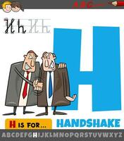 letter H from alphabet with cartoon handshake word vector