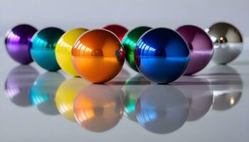 AI generated A Colorful Display of Shiny Balls on a Reflective Surface photo