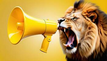 AI generated A Majestic Lion Roaring Through a Megaphone photo