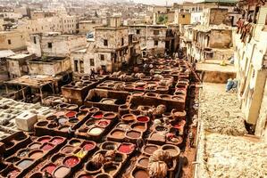 Tanneries of Fes, Morocco, Africa Old tanks of the Fez's tanneries with color paint for leather, Morocco, Africa photo