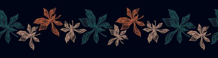 un decorativo frontera de trébol hojas es destacado en un marrón antecedentes. un modelo de hojas. vector ilustración. para naturaleza, eco y diseño. dibujado a mano plantas, un marco para un tarjeta postal.