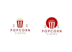 Popcorn logo badge with illustration of popcorn in bucket vector