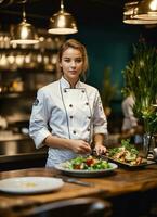 ai generado foto cocinar trabajos con vegetales a cocina comida contenido creador imagen por ai generador