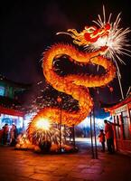 AI generated Chinese New Year day photo dragon in the middle of a mountain generative ai
