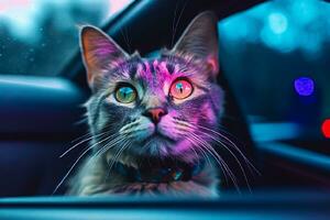 AI generated Cat looking out the car window. AI generated. photo