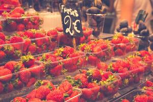Fruits and vegetables stall in La Boqueria, the most famous market in Barcelona. photo