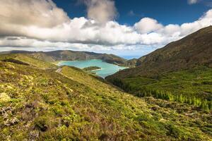 Lagoa do Fogo, a volcanic lake in Sao Miguel, Azores photo