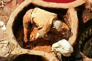 fez, Marruecos. el curtiduría zoco de tejedores es el más visitó parte de el 2000 años antiguo ciudad. foto