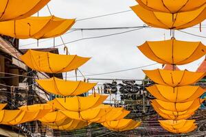 Background colorful umbrella street decoration photo