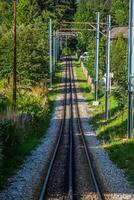 vías del tren en una escena rural. foto