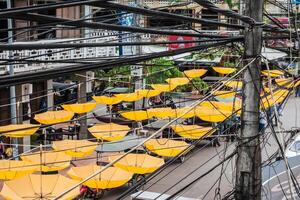 Background colorful umbrella street decoration photo