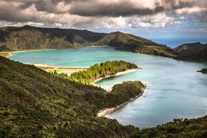 Lagoa do Fogo, a volcanic lake in Sao Miguel, Azores photo