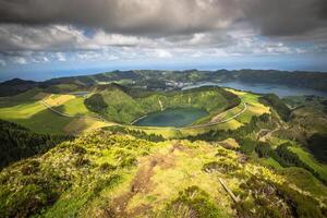 Sete Cidades Lagoa Ponta Delgada AZORES Sete Cidades is a civil parish in the centre of the municipality of Ponta Delgada, that is located in a massive volcanic crater three miles across. photo