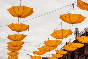 Background colorful umbrella street decoration photo