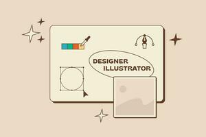 Computer program interface for drawing graphic elements. Professional software for designer. Digital illustrators work. Vector flat illustration.