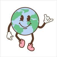 Earth mascot character in trendy groovy style vector