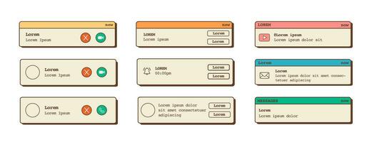 vector conjunto de retro onda de vapor escritorio surgir pancartas social medios de comunicación notificación. popular arriba caja modelo para vídeo llamar, recordatorio, correo electrónico. Años 80 90s antiguo computadora ui elementos. nostálgico retro operando sistema.