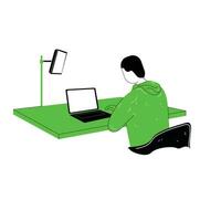 flat illustration of a content creation worker looking for content ideas , writing a script vector