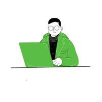 flat illustration of a content creation worker looking for content ideas ,writing a script vector