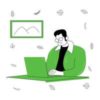 flat illustration of a content creation worker looking for content ideas , writing a script vector