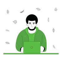 flat illustration of a content creation worker looking for content ideas , writing a script vector