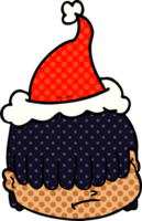 illustrazione in stile fumetto di una faccia con i capelli sugli occhi che indossa il cappello di Babbo Natale png