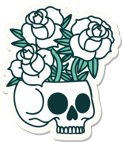 pegatina estilo tatuaje de una calavera y rosas png