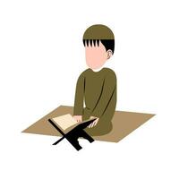 musulmán chico leyendo Corán ilustración vector