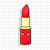 Cute funny Red lipstick sticker. Vector hand drawn cartoon kawaii character illustration icon. Isolated on background. Red lipstick card character concept