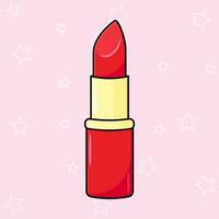 Cute funny Red lipstick. Vector hand drawn cartoon kawaii character illustration icon. Isolated on pink background. Red lipstick character concept