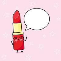 Red lipstick with speech bubble. Vector hand drawn cartoon kawaii character illustration icon. Isolated on pink background. Red lipstick character concept