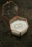 wedding rings in a glass box photo