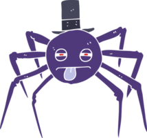 flat color illustration of a cartoon halloween spider in top hat png