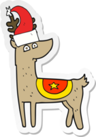 sticker of a cartoon reindeer wearing christmas hat png