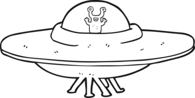 black and white cartoon alien spaceship png