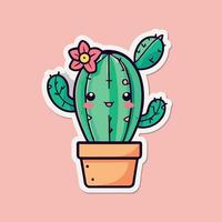 linda kawaii cactus dibujos animados ilustración vector