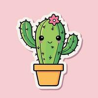 linda kawaii cactus dibujos animados ilustración vector