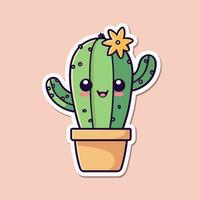 linda kawaii cactus dibujos animados ilustración vector