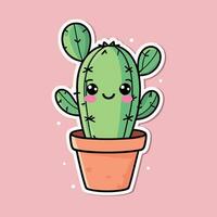 linda kawaii cactus dibujos animados ilustración vector