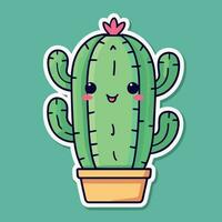 linda kawaii cactus dibujos animados ilustración vector