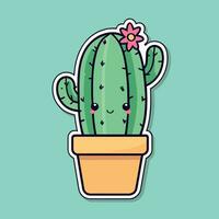 linda kawaii cactus dibujos animados ilustración vector